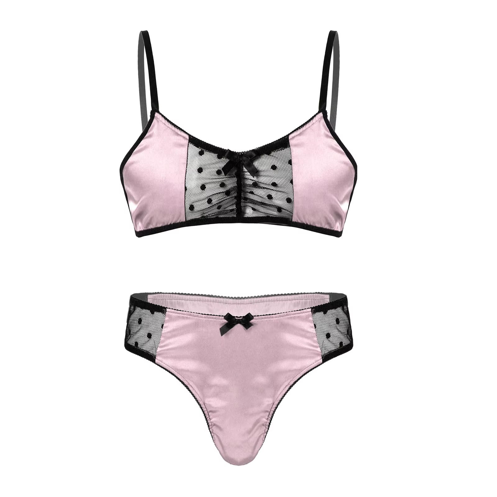 Men Satin Lingerie Suit Sissy  - Sheer Mesh Bra บทวิจารณ์และราคา