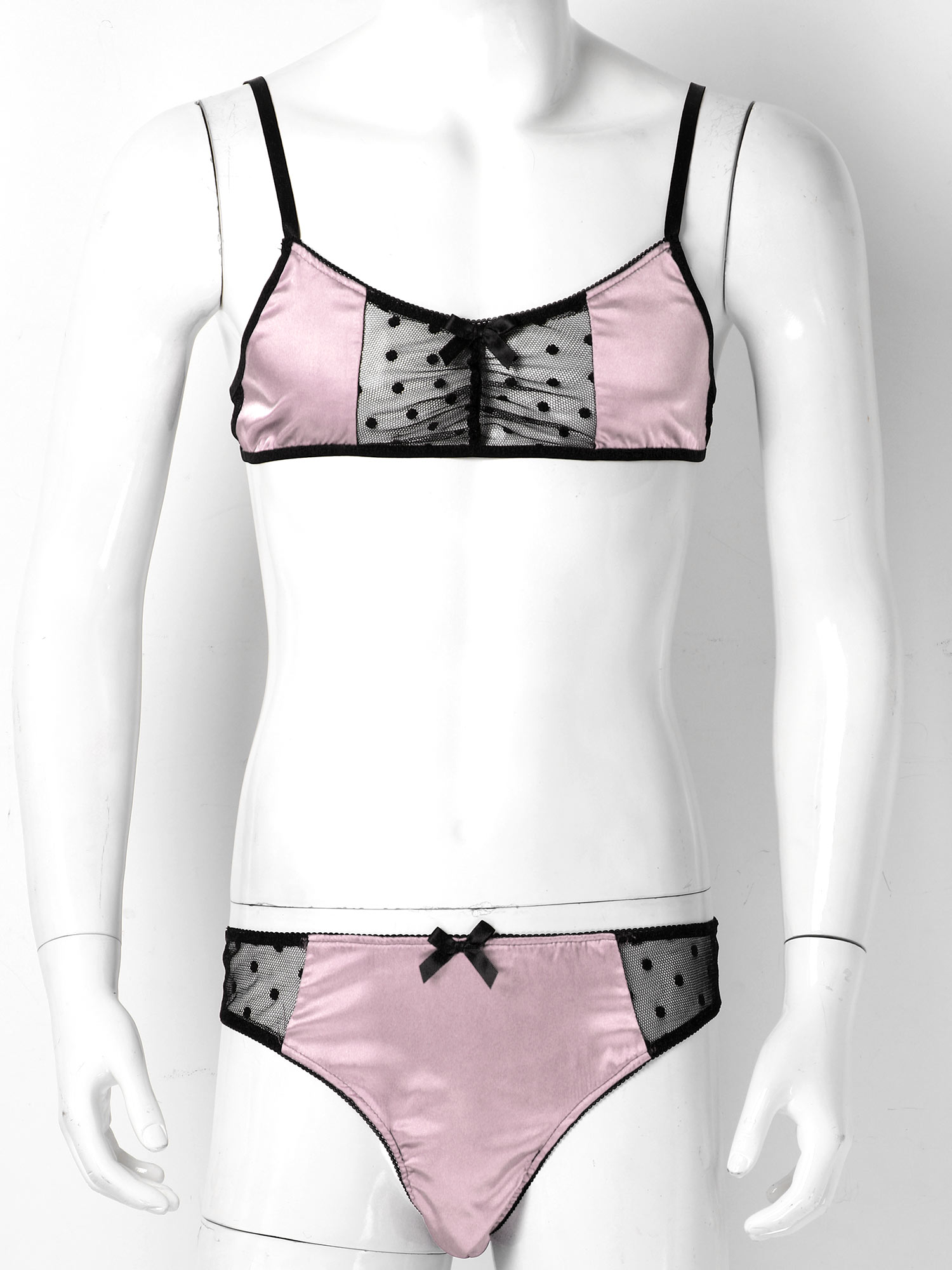 Men Satin Lingerie Suit Sissy  - Sheer Mesh Bra บทวิจารณ์และราคา
