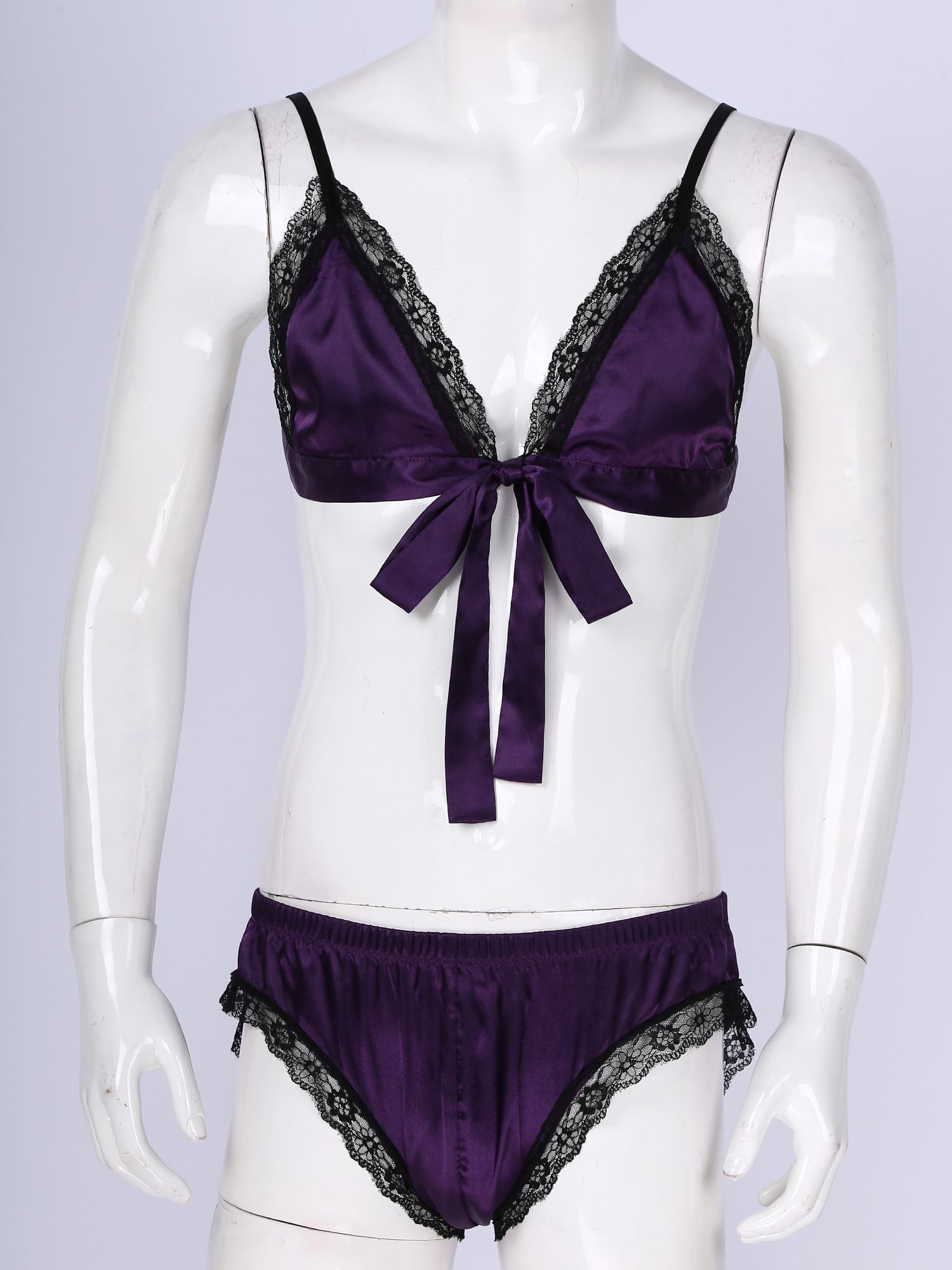 Men Satin Lingerie Suit Sissy  - Sheer Mesh Bra บทวิจารณ์และราคา