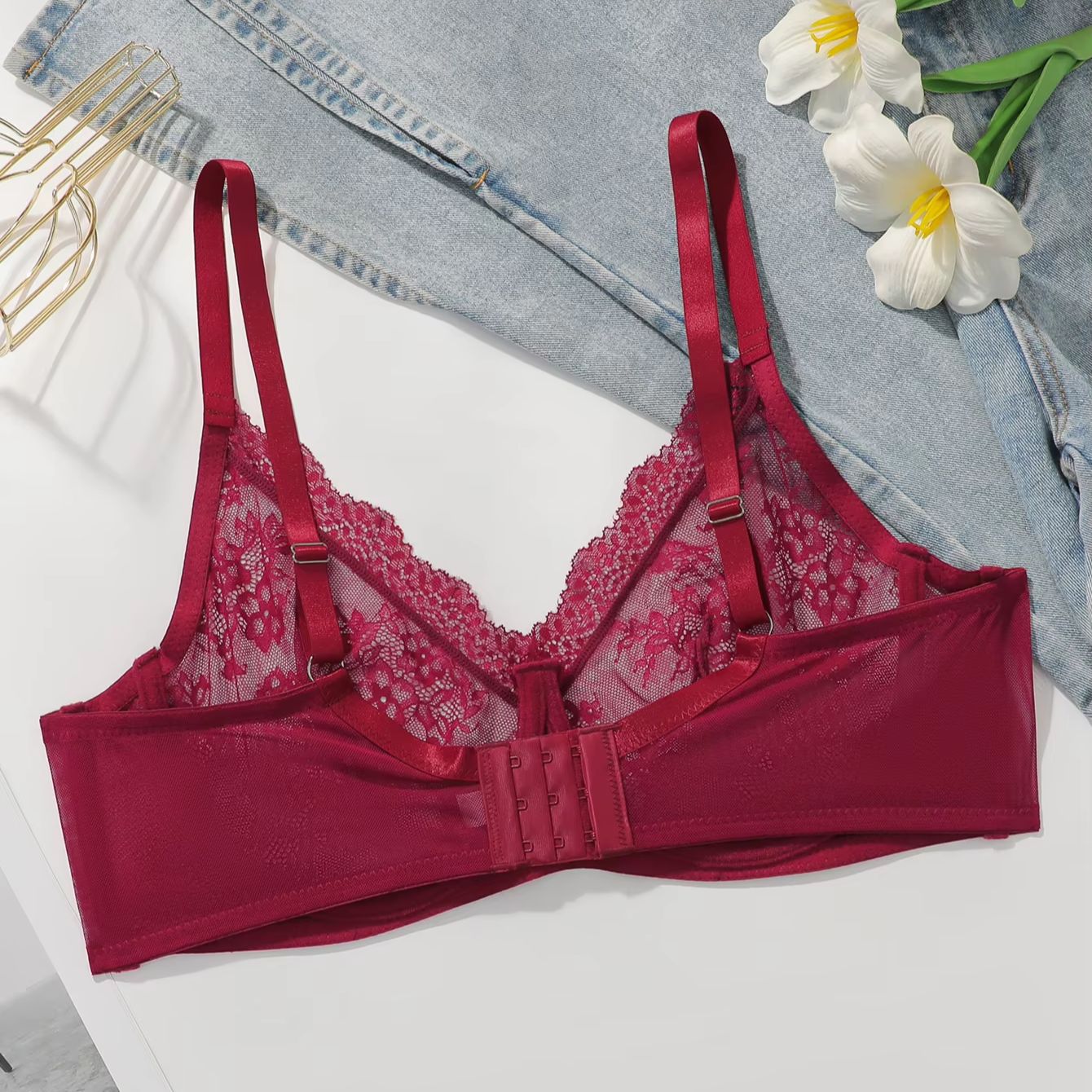 Women Plus Size Red Lace Sheer - Sheer Bra Lace บทวิจารณ์และราคา