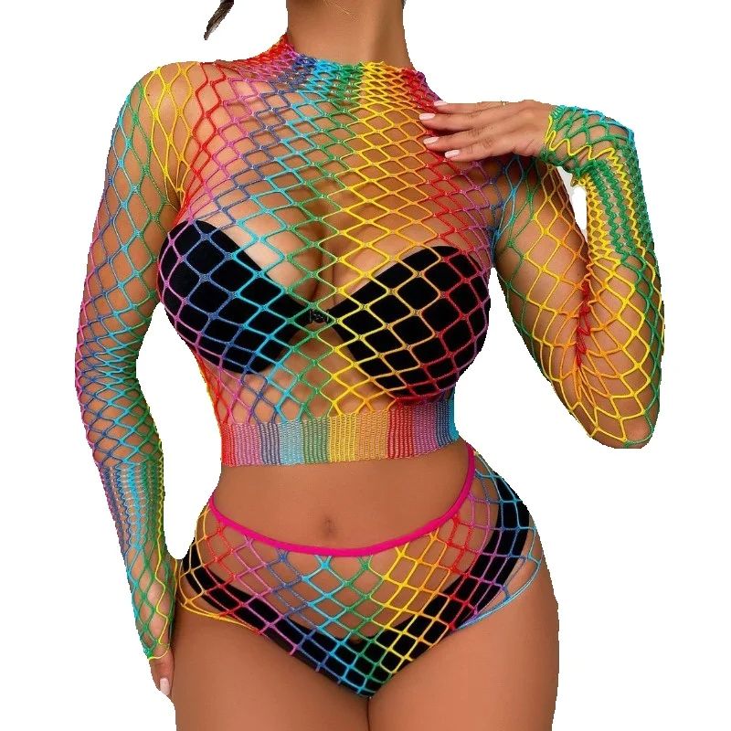 Sexy Rainbow Mesh Lingerie Set - Sheer Bra Lace บทวิจารณ์และราคา