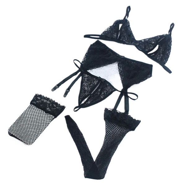 Lace Women Lingerie Set 4 Pcs  - Sheer Bra Lace บทวิจารณ์และราคา