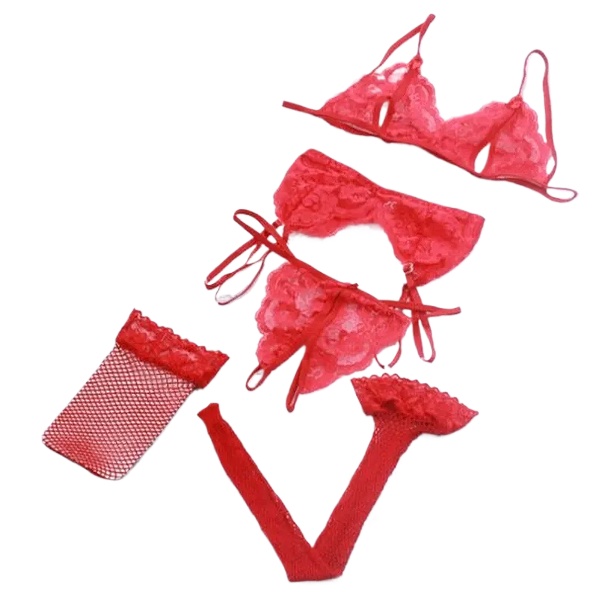 Lace Women Lingerie Set 4 Pcs  - Sheer Bra Lace บทวิจารณ์และราคา