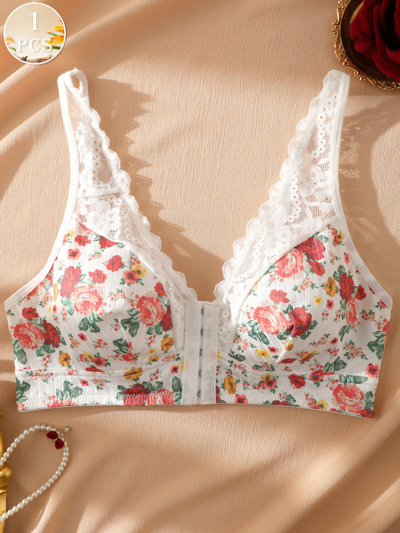1pc Women's Floral Print Wirel - Wirefree Bra Comfort บทวิจารณ์และราคา