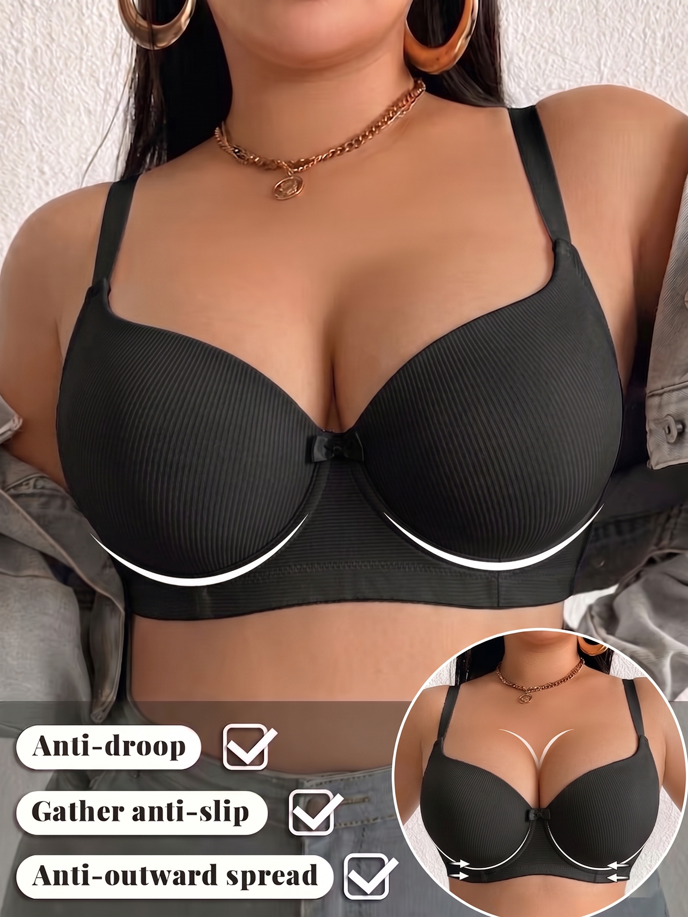 Plus Size Ribbed Women Bra Thi - Underwire Bra Padded บทวิจารณ์และราคา