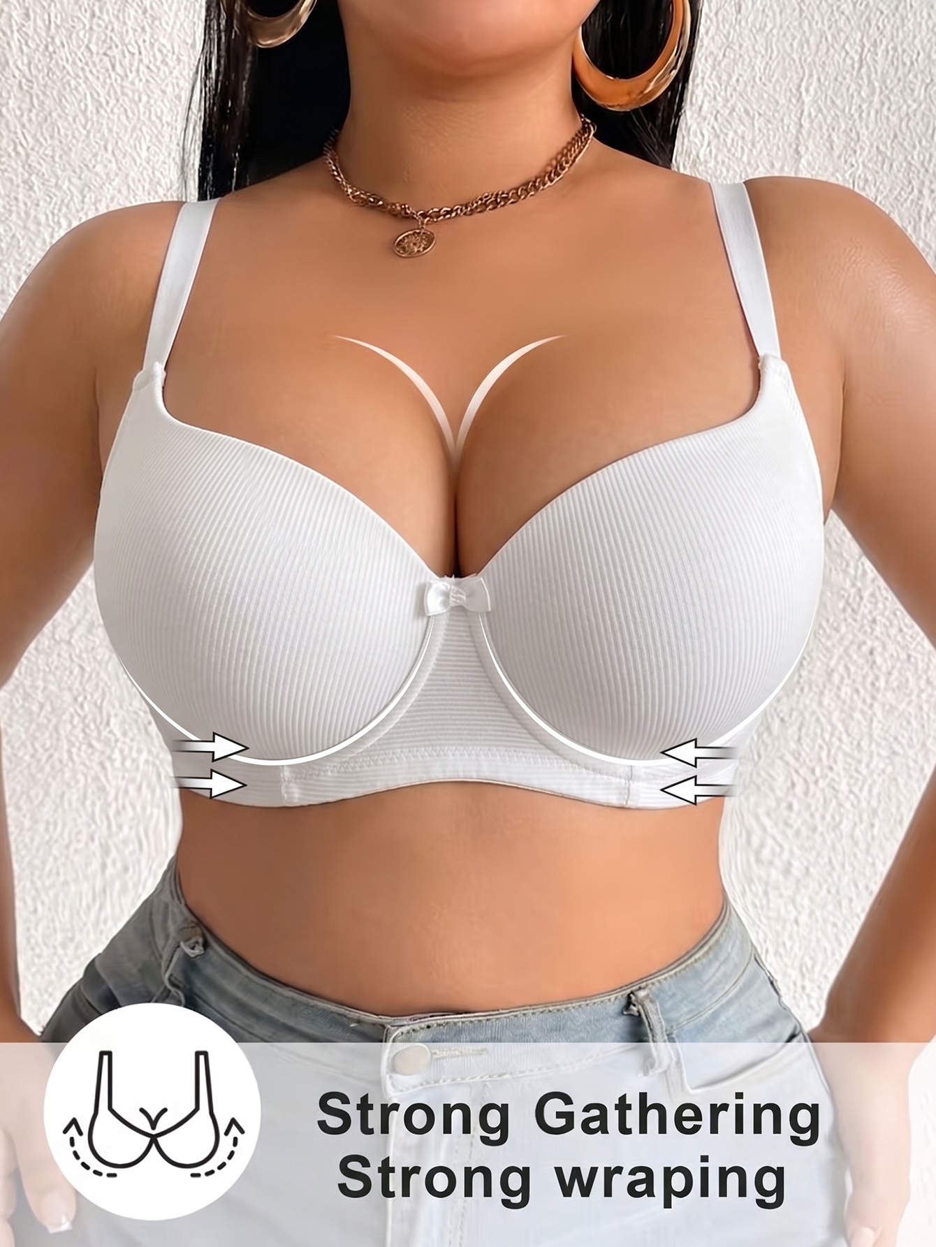 Plus Size Ribbed Women Bra Thi - Underwire Bra Padded บทวิจารณ์และราคา