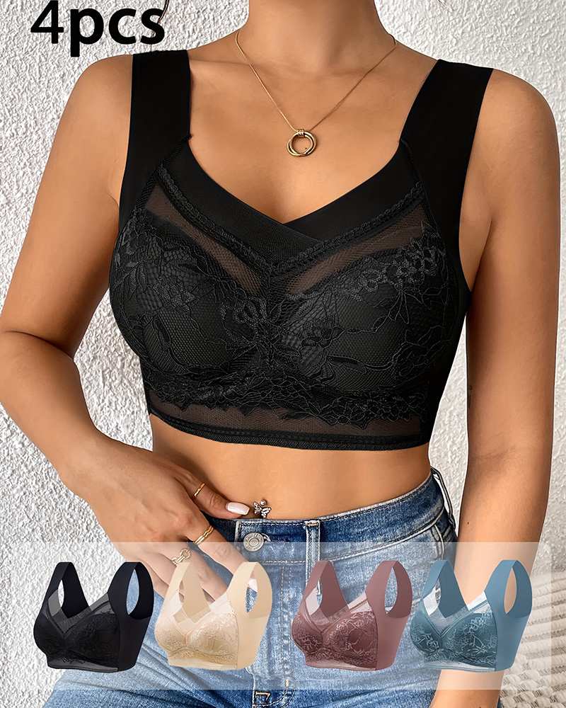 4Pcs Plus Size Women Seamless  - Sheer Bra Lace บทวิจารณ์และราคา
